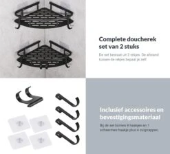 Doucherek Zonder Boren – Badkamer Accessoires – Doucherekje – Douchemand – RVS – Hoekrek – Hangend – Zwart – 2 Stuks -Badkamerproducten Winkel 1200x1087 10