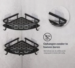 Doucherek Zonder Boren – Badkamer Accessoires – Doucherekje – Douchemand – RVS – Hoekrek – Hangend – Zwart – 2 Stuks -Badkamerproducten Winkel 1200x1087 5