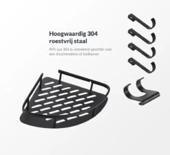 Doucherek Zonder Boren – Badkamer Accessoires – Doucherekje – Douchemand – RVS – Hoekrek – Hangend – Zwart – 2 Stuks -Badkamerproducten Winkel 1200x1087 6