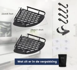 Doucherek Zonder Boren – Badkamer Accessoires – Doucherekje – Douchemand – RVS – Hoekrek – Hangend – Zwart – 2 Stuks -Badkamerproducten Winkel 1200x1087 9
