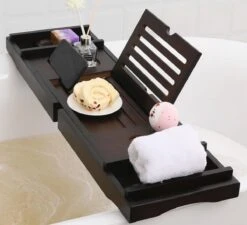 Merkloos Decopatent® Badplank - Uitschuifbaar 75 -> 110 Cm - Verstelbaar Bamboe Badrekje Voor In Bad - Boekenhouder - Tablethouder - Bruin -Badkamerproducten Winkel 1200x1092 3