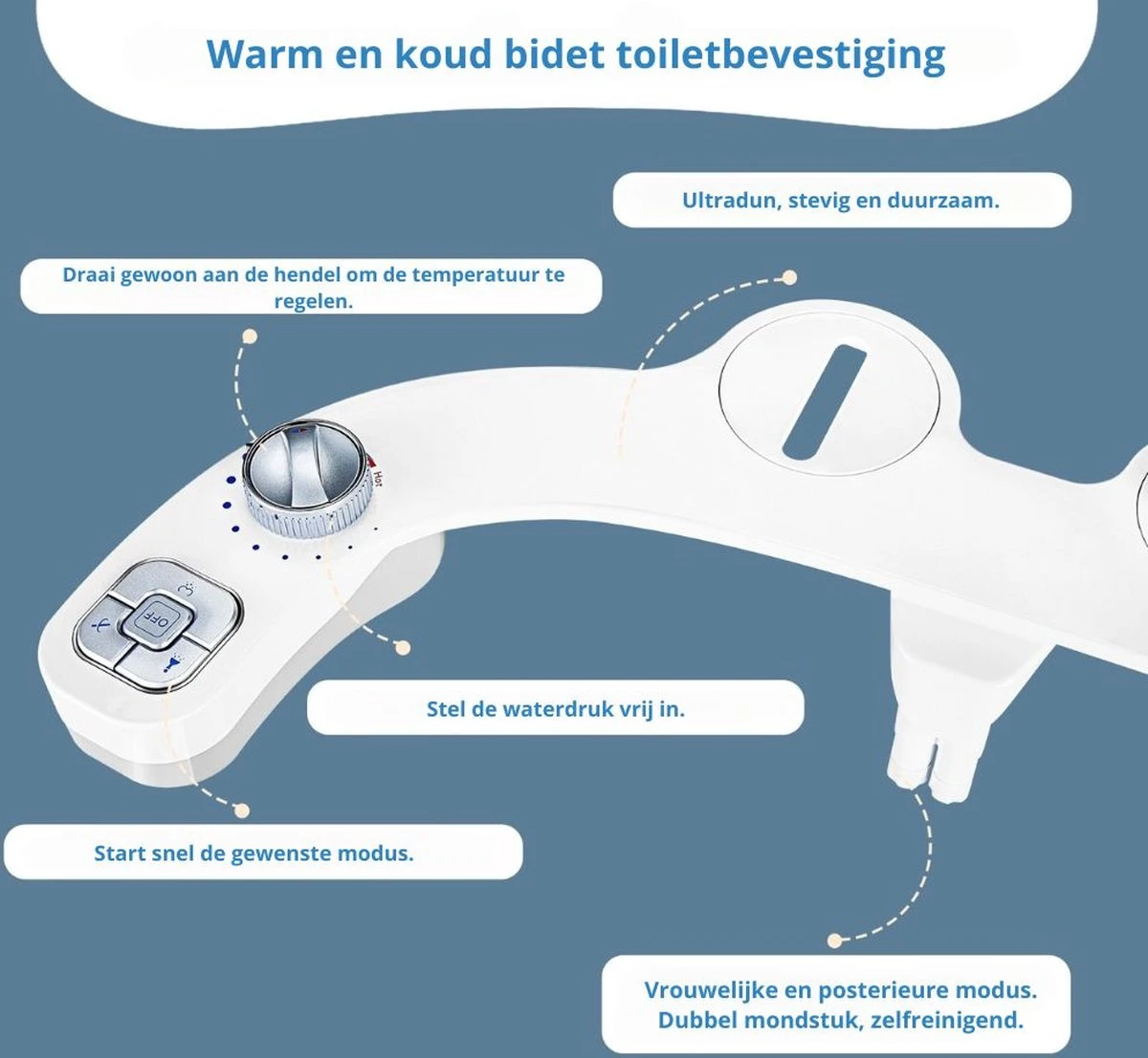 Bidet Voor Toilet/WC - Dubbele Sproeier - Warm En Koud Functie - Wit 7 Bidet Voor Toilet/WC - Dubbele Sproeier - Warm En Koud Functie - Wit - Afbeelding 5