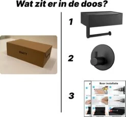 SHATY® WC Rolhouder - Toiletrolhouder - Opbergvak - Bakje - Plankje - Zonder Boren- WC Papier Houder - Toilet Papier Houder - Zwart - Badkameraccessoire - Toiletaccessoire - Inclusief Handoekhaak -Badkamerproducten Winkel 1200x1114 2