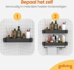 Goliving Doucherek 2 Laags - Doucherek Zonder Boren - Doucherekje Hoek - Douchemandje - Badkamerrek - Badkamer Accessoires - Zwart -Badkamerproducten Winkel 1200x1120 1