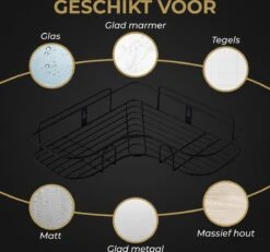 HGMD® Doucherek Zonder Boren - 1 Stuk - Zwart - Zelfklevend Doucherek –Badkamerrek - Badrek - Keukenrek - Doucherek Hangend – Badkamer Accessoires - Kruidenrek -Badkamerproducten Winkel 1200x1121 5