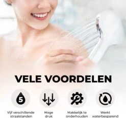 Universal Life® | DOUCHEKOP MET GRATIS SLANG EN HOUDER | Waterbesparend | Universeel | 5 Luxe Straalstanden | Chroom | RVS Slang | -Badkamerproducten Winkel 1200x1123