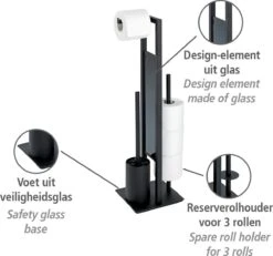 WENKO Toiletbutler Rivalta Zwart - Toiletborstel Met Houder, Toiletrolhouder En Reserverolhouder -Badkamerproducten Winkel 1200x1124 3