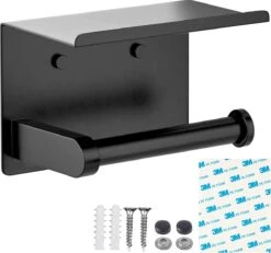 BOTC Toiletrolhouder Met Handdoekhaakjes - Toiletrolhouder - Toiletrolhouder - Zelfklevend / Boren / Zonder Boren - RVS - Zwart -Badkamerproducten Winkel 1200x1124 4