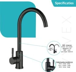 Keuken Kraan - Kraan Wastafelkraan - Kraan Zwart - Badkamerkraan - Inclusief Aansluitmateriaal -Badkamerproducten Winkel 1200x1130 9