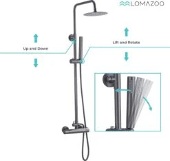 LOMAZOO Regendouche Met Thermostaatkraan - Douche Badkamer - Gun Metal / Antraciet [LYNN] -Badkamerproducten Winkel 1200x1136 2