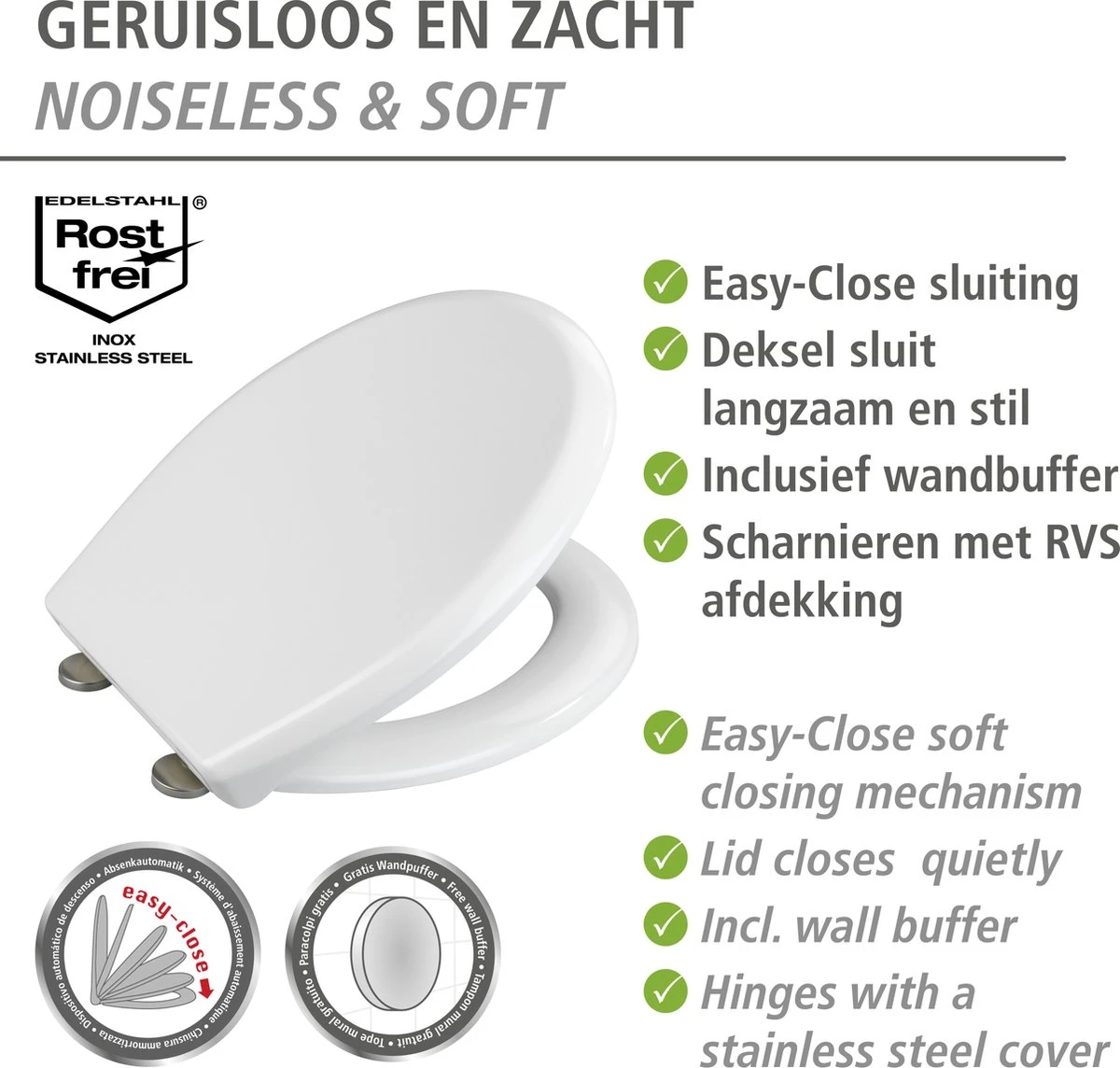 WENKO WC Bril Gubbio - Antibacterieel Wit Duroplast - Easy-Close Sluiting - Fix-Clip Bevestiging In RVS - Belastbaar Tot 350 Kg - Toiletbril - Toiletzitting 11 WENKO WC Bril Gubbio - Antibacterieel Wit Duroplast - Easy-Close Sluiting - Fix-Clip Bevestiging In RVS - Belastbaar Tot 350 Kg - Toiletbril - Toiletzitting - Afbeelding 9