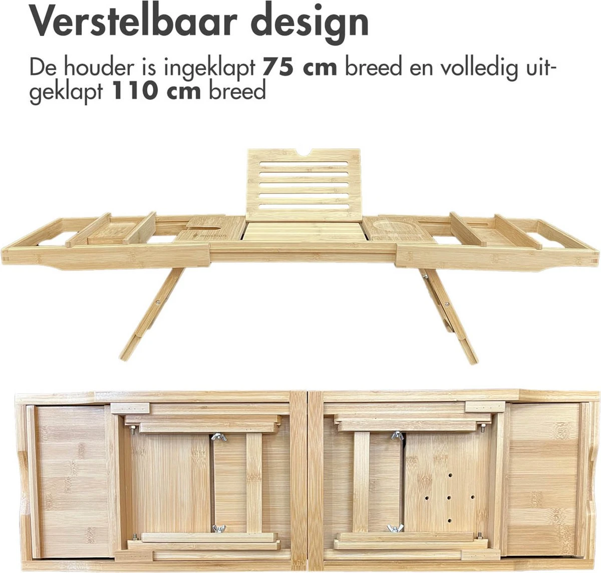 IMoshion Badplank Voor In Bad - Dienblad Inclusief Pootjes - Tablet Houder - Badrek Uitschuifbaar 75 Tot 110 Cm - Lichtbruin 5 IMoshion Badplank Voor In Bad - Dienblad Inclusief Pootjes - Tablet Houder - Badrek Uitschuifbaar 75 Tot 110 Cm - Lichtbruin - Afbeelding 3