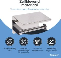 Sanics WC Rolhouder Zilver – Toiletrolhouder Zonder Boren – Met Plankje - Zelfklevend - RVS -Badkamerproducten Winkel 1200x1148 3