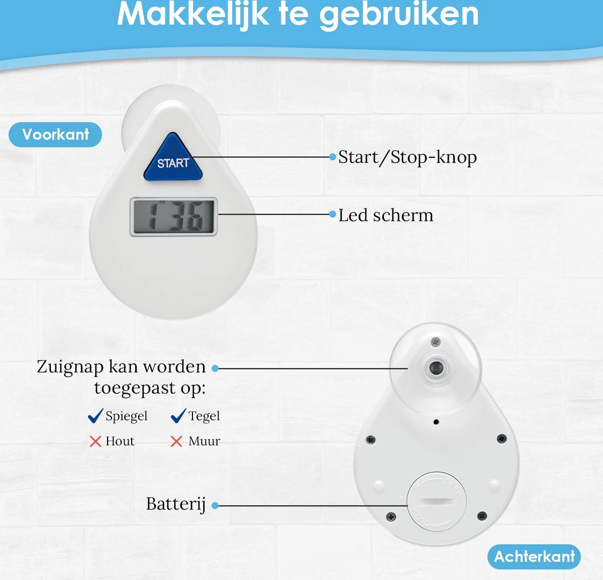 Douchetimer - Douchewekker - Showertimer - Douche Klok - Douchecoach - Met Zuignap - Waterbesparend - Digitaal - 5 Minuten 9 Douchetimer - Douchewekker - Showertimer - Douche Klok - Douchecoach - Met Zuignap - Waterbesparend - Digitaal - 5 Minuten - Afbeelding 7