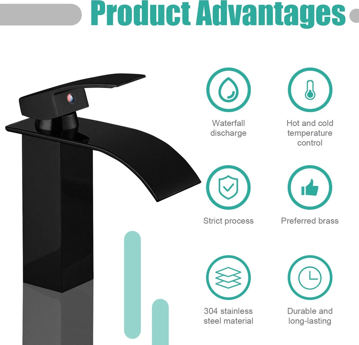 Wastafelkraan - Kranen Badkamer - Wastafelmengkraan - Mengkraan Wastafel - Zwart 7 Wastafelkraan - Kranen Badkamer - Wastafelmengkraan - Mengkraan Wastafel - Zwart - Afbeelding 5