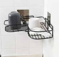 HomeBasics Zelfklevend Doucherek | Zwart | Zonder Boren | Doucherek Met Zuignap | Zuignappen | Doucherek Hoek | Badrek | Douchemandje | Keukenrek | Specerijenrek | Kruidenrek -Badkamerproducten Winkel 1200x1158 8