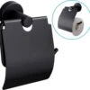 Sanics Toiletrolhouder Zwart Met Klep - WC Rolhouder RVS Inclusief Montage Set - Closetrolhouder