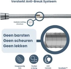 EcoRain – Universele Doucheslang 1.5 Meter – 150 Cm – Anti Lek – G ½ 1/2" - Draaiaansluiting – Waterkraan Slang - Chroom -Badkamerproducten Winkel 1200x1161 1