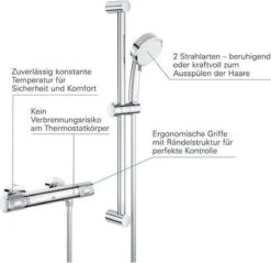 GROHE Grohtherm-1000 Performance Renovatieset - Met Thermostaatkraan, Koppelingen, Glijstang En Hoofddouche - CoolTouch - Chroom -Badkamerproducten Winkel 1200x1162 4