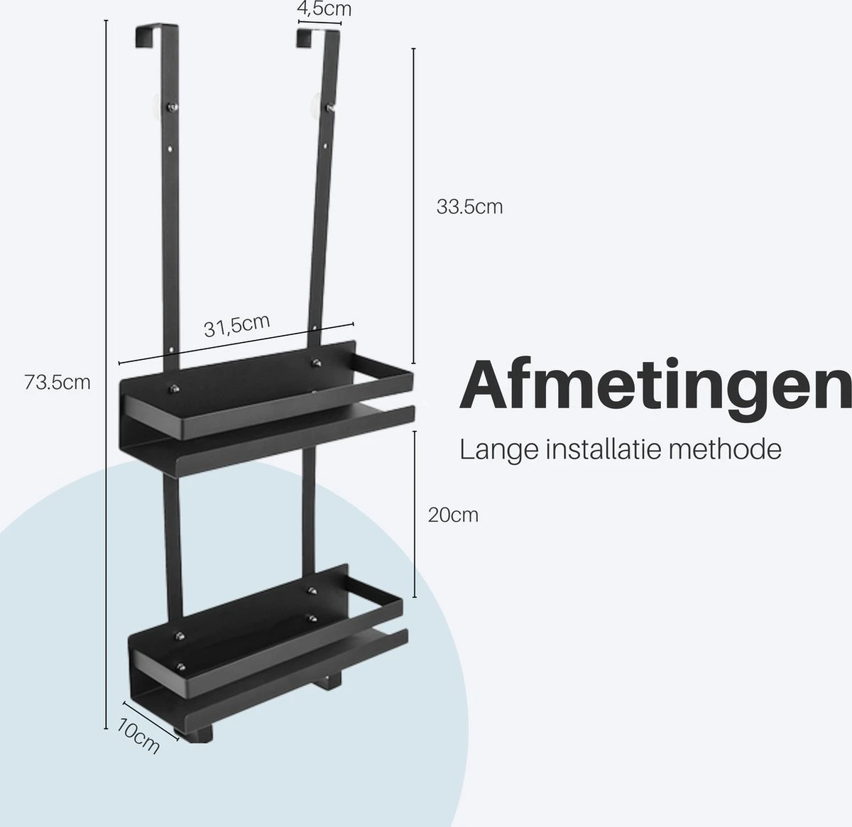 Doucherek Hangend - Ophangbaar Doucherek Matzwart - Twee Lagen - Badkamerrek - Doucherek Zonder Boren - 2 Laags - Badkamer Accessoires 11 Doucherek Hangend - Ophangbaar Doucherek Matzwart - Twee Lagen - Badkamerrek - Doucherek Zonder Boren - 2 Laags - Badkamer Accessoires - Afbeelding 9