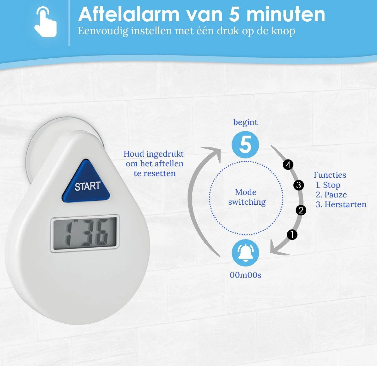 Douchetimer - Douchewekker - Showertimer - Douche Klok - Douchecoach - Met Zuignap - Waterbesparend - Digitaal - 5 Minuten 6 Douchetimer - Douchewekker - Showertimer - Douche Klok - Douchecoach - Met Zuignap - Waterbesparend - Digitaal - 5 Minuten - Afbeelding 4