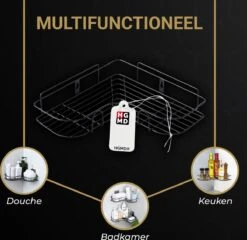 HGMD® Doucherek Zonder Boren - 1 Stuk - Zwart - Zelfklevend Doucherek –Badkamerrek - Badrek - Keukenrek - Doucherek Hangend – Badkamer Accessoires - Kruidenrek -Badkamerproducten Winkel 1200x1168 3