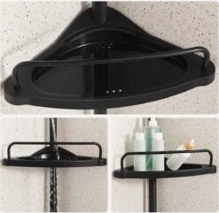 Verstelbaar Doucherek - 85-305 Cm - Van Vloer Tot Plafond - Met 4 Vakken - 3 Haken - Zwart -Badkamerproducten Winkel 1200x1171 7