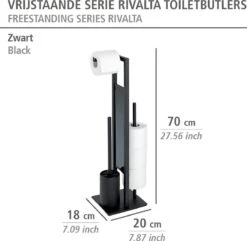 WENKO Toiletbutler Rivalta Zwart - Toiletborstel Met Houder, Toiletrolhouder En Reserverolhouder -Badkamerproducten Winkel 1200x1172 5