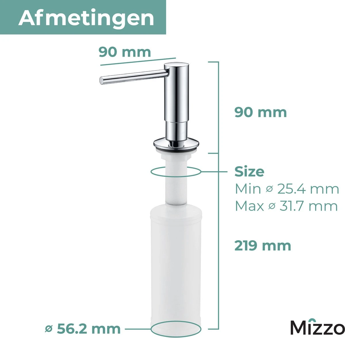 Mizzo Zeepdispenser 300ML - Zeeppompje - Inbouw Keukenblad - Chroom 7 Mizzo Zeepdispenser 300ML - Zeeppompje - Inbouw Keukenblad - Chroom - Afbeelding 5