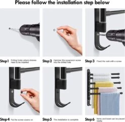 BOTC Handdoekrek - 5-armig Handdoekhouder - Handdoekstang - 180 Graden Verstelbaar - Badkamer - Zwart 14 BOTC Handdoekrek - 5-armig Handdoekhouder - Handdoekstang - 180 Graden Verstelbaar - Badkamer - Zwart -Badkamerproducten Winkel 1200x1173 6