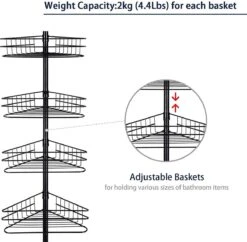 SensaHome Telescopisch Douche Rek Met 4 Lagen - Verstelbaar Bad / Douche Hoekrek Opbergrek - Uitschuifbaar Van 145-250 Cm - Zwart 15 SensaHome Telescopisch Douche Rek Met 4 Lagen - Verstelbaar Bad / Douche Hoekrek Opbergrek - Uitschuifbaar Van 145-250 Cm - Zwart -Badkamerproducten Winkel 1200x1174