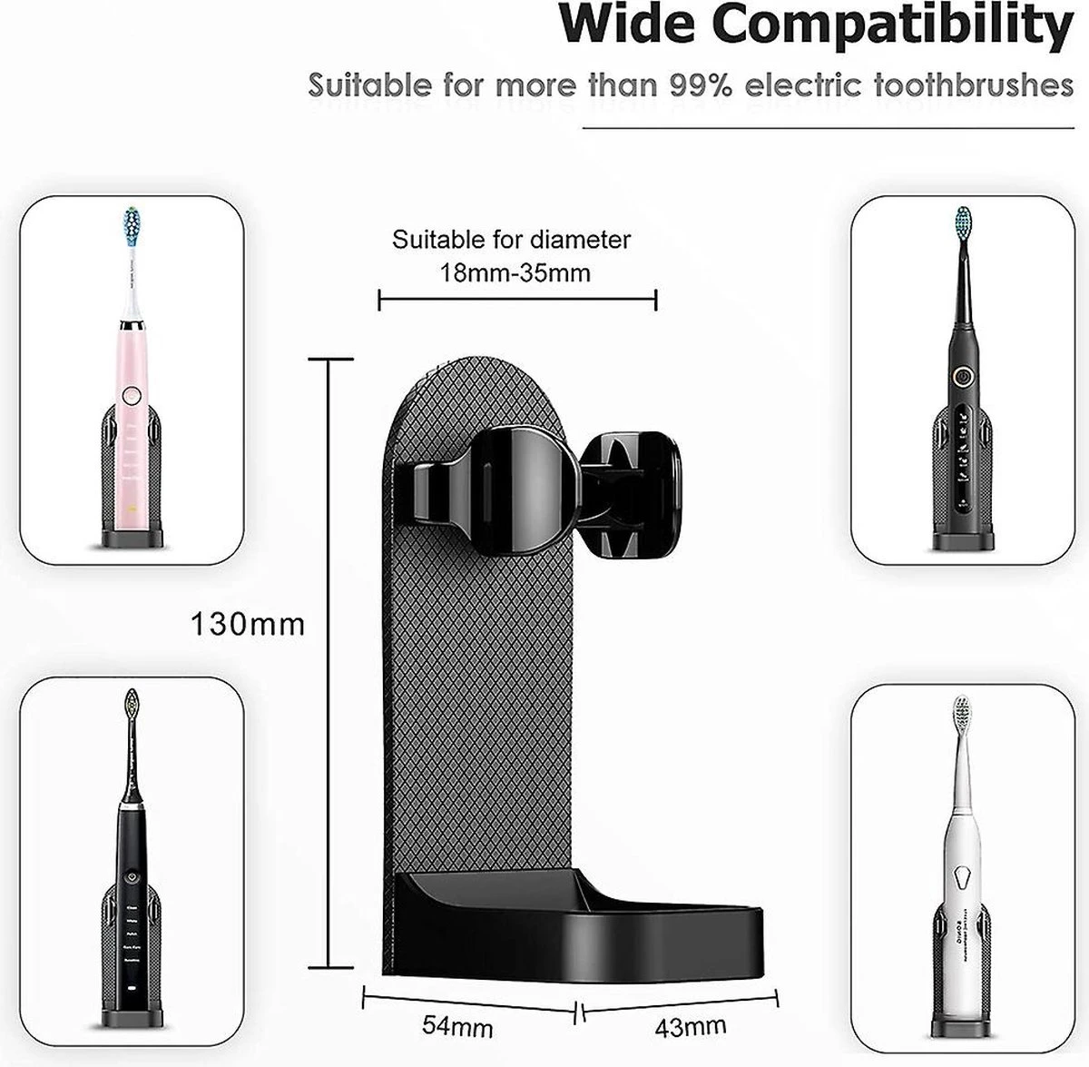 Tandenborstelhouder - Houder Elektrische Tandenborstel - Kleur Zwart - Zonder Boren - Geschikt Voor Oral B Toothbrush - Zelfklevend Hangende Houder 4 Tandenborstelhouder - Houder Elektrische Tandenborstel - Kleur Zwart - Zonder Boren - Geschikt Voor Oral B Toothbrush - Zelfklevend Hangende Houder - Afbeelding 2