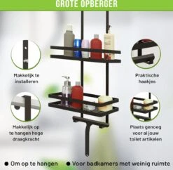 Doucherek Zonder Boren Inclusief Douchewisser - Aan Douchewand - Zwart - Ophangbaar - Zuignap - 2 Laags - Wiper - Shower Rack - Valentijnsdag Cadeau -Badkamerproducten Winkel 1200x1175 7