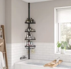 Verstelbaar Doucherek - 85-305 Cm - Van Vloer Tot Plafond - Met 4 Vakken - 3 Haken - Zwart -Badkamerproducten Winkel 1200x1175 9