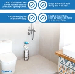 Ogoods Praktische WC Rolhouder – RVS Toiletrolhouder Staand – Rolhouder – Zonder Boren - Toiletrolstandaard - Zwart -Badkamerproducten Winkel 1200x1176 2
