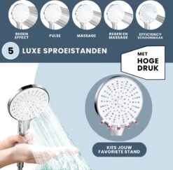 EcoRain™ Waterbesparende Douchekop Mark Met WATERFILTER - 50% Waterbesparend - Regendouche - 5 Sproeistanden - Hoge Druk - Betere Huid - Handdouche - Luxe Moderne Douchekop - Hoge Kwaliteit - Chrome -Badkamerproducten Winkel 1200x1180