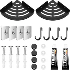 Doucherek 2 Stuks - Douchemand - Hangend Hoek - Telescopisch - Zonder Boren - Zwart - RVS -Badkamerproducten Winkel 1200x1186 2