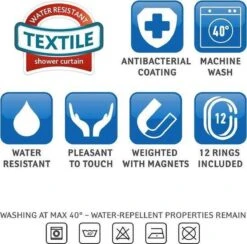 Tatkraft Seagulls - Luxe Waterdicht Douchegordijn - Met GRATIS 12 Ringen - Anti-Schimmel Badkamer Douche Gordijn - Sneldrogend & Anti Schimmel - Wasbaar & Duurzaam Shower Curtain - 100% Polyester - Meeuwen Design - 180X180 CM -Badkamerproducten Winkel 1200x1186