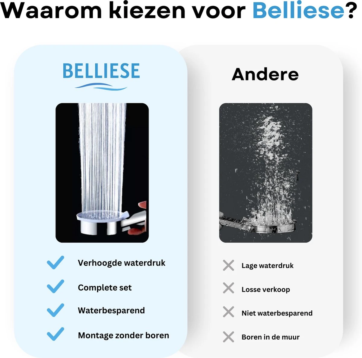 Belliese Doucheset Ionic - Douchekop - Doucheslang - Douchekophouder - Douchekop Met Slang - Waterbesparende Douchekop - Ionische Filter Douchekop - Badkamer Accessoires - Montage Zonder Boren - 5 Standen - Chroom 5 Belliese Doucheset Ionic - Douchekop - Doucheslang - Douchekophouder - Douchekop Met Slang - Waterbesparende Douchekop - Ionische Filter Douchekop - Badkamer Accessoires - Montage Zonder Boren - 5 Standen - Chroom - Afbeelding 3