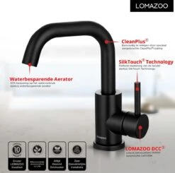 LOMAZOO Wastafelkraan Zwart Pollux - Zwarte Wastafelkraan - Badkamerkraan Zwart - Zwarte Badkamerkraan -Badkamerproducten Winkel 1200x1190 10