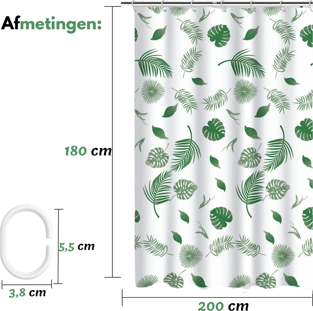VAIVE Douchegordijn Groen 180x200 - Anti Schimmel - Douchegordijnen - Ringen 7 VAIVE Douchegordijn Groen 180x200 - Anti Schimmel - Douchegordijnen - Ringen - Afbeelding 5
