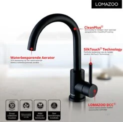 LOMAZOO Wastafelkraan Zwart Hoog Juno - Zwarte Wastafelkraan - Badkamerkraan Zwart - Zwarte Badkamerkraan -Badkamerproducten Winkel 1200x1191 21