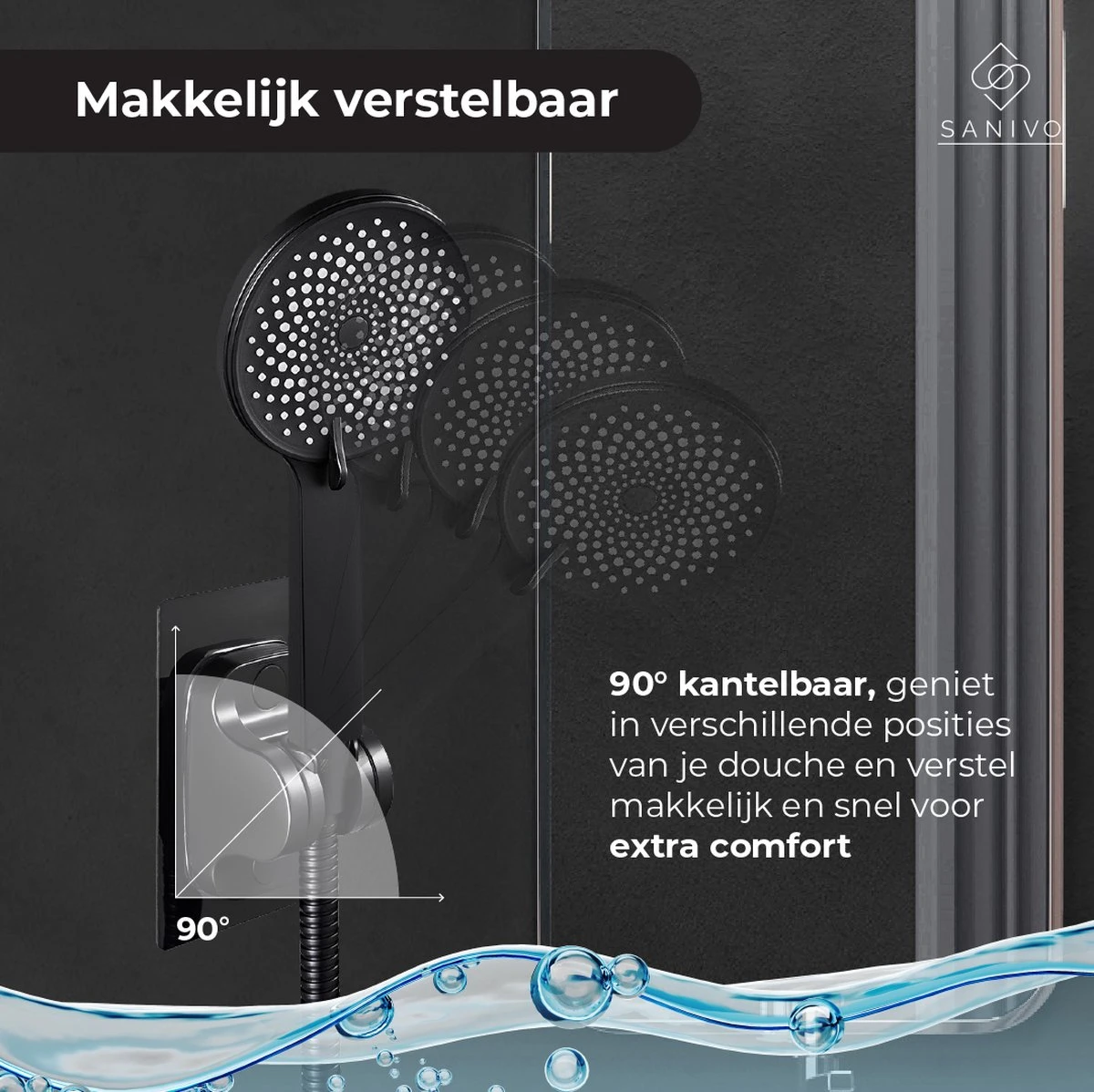 Douchekophouder Zwart Zelfklevend – Verstelbaar – Handdouchehouder – Douchekop Houder Zonder Boren 4 Douchekophouder Zwart Zelfklevend – Verstelbaar – Handdouchehouder – Douchekop Houder Zonder Boren - Afbeelding 2