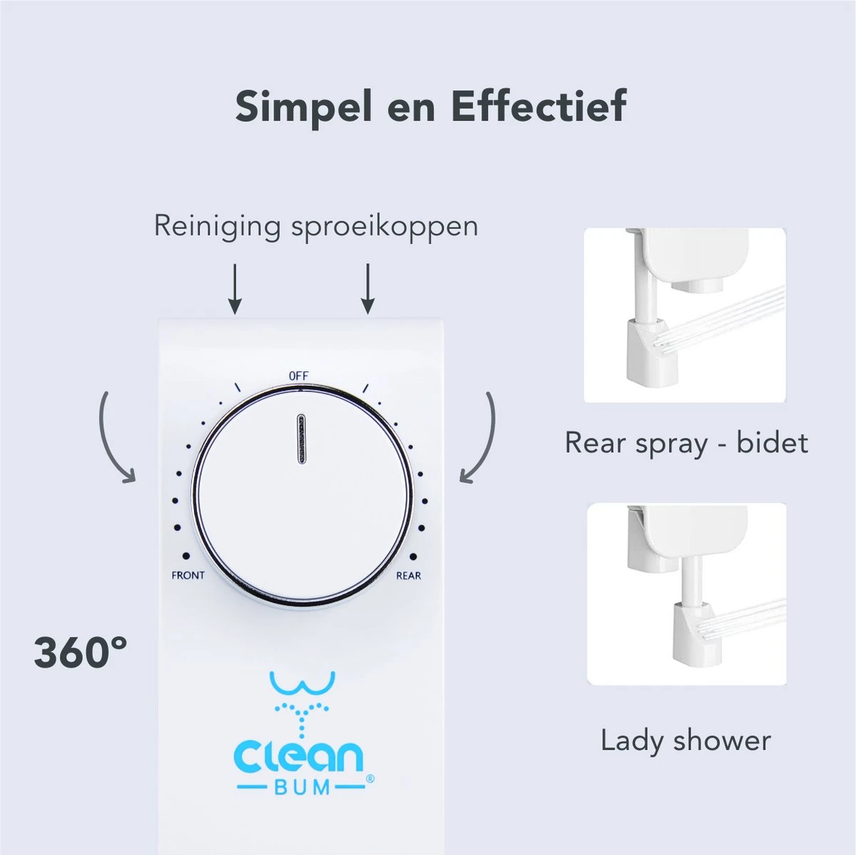 Clean Bum® Elegance Plus Bidet WC- Dubbele Sproeikop - Easy Fit Systeem 5 Clean Bum® Elegance Plus Bidet WC- Dubbele Sproeikop - Easy Fit Systeem - Afbeelding 3