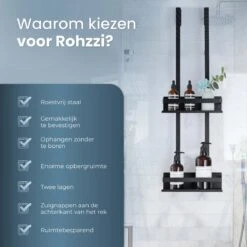 Merkloos Doucherek Zonder Boren Zwart - 30 Dagen Uitproberen -Doucherek Hangend - Badkamer Accessoires - RVS - 2 Laags -Badkamerproducten Winkel 1200x1199 14