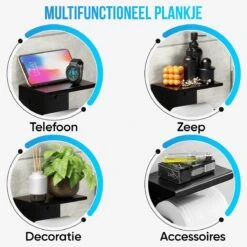 Strex WC Rolhouder Met Plankje - Zwart - Zelfklevend / Boren / Zonder Boren - Toiletrolhouder - WC Papier Houder -Badkamerproducten Winkel 1200x1200 1028