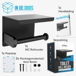 Strex WC Rolhouder Met Plankje - Zwart - Zelfklevend / Boren / Zonder Boren - Toiletrolhouder - WC Papier Houder -Badkamerproducten Winkel 1200x1200 1029