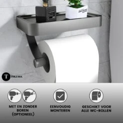 Tolussa Premium WC Rolhouder Zwart Met Plankje - Toiletrolhouder Zwart Met Plankje - Met En Zonder Boren -Badkamerproducten Winkel 1200x1200 1049