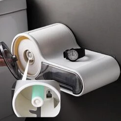 Merkloos Decopatent® Design Toiletrolhouder Met Lade & Leg Plankje - Zonder Boren - Hangende Toiletpapierhouder - Toilet Wc Rol Houder -Badkamerproducten Winkel 1200x1200 1067