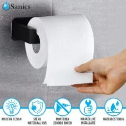 Sanics WC Rolhouder Zonder Boren - Toiletrolhouder Zelfklevend - Closetrolhouder Zwart/RVS -Badkamerproducten Winkel 1200x1200 1081